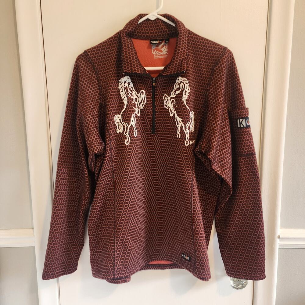 Kerrits Riding Top Women's XL 1/4 Zip Horse Print Equestrian Orange Brown